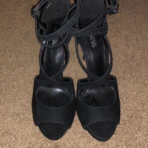 Michael Kors black strapped heel zip up back